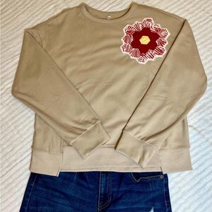Sweatshirt with vintage quilt block appliqué